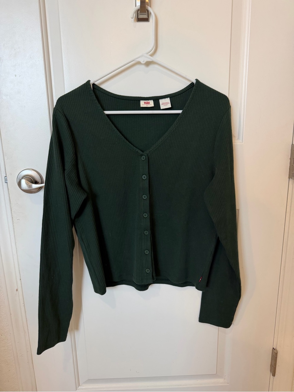 Levi’s Forest Green Ribbed Knit Button Front Cardigan Top XL